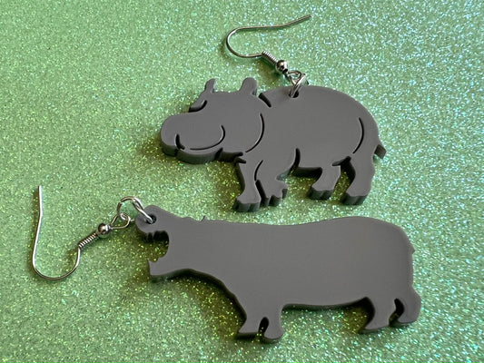 Hippo Earrings: Laser Cut Acrylic Hippopotamuses, Simple Hippo Outline, Hippo Silhouette, Hippos, Zoo Animals, Best Gifts for Her/Him/Them