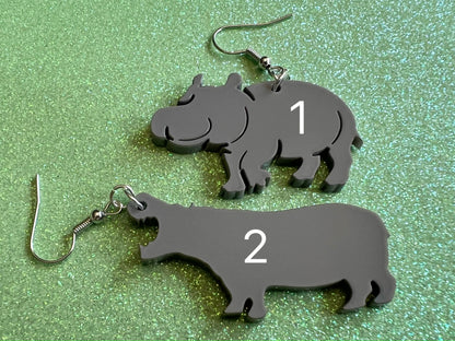 Hippo Earrings: Laser Cut Acrylic Hippopotamuses, Simple Hippo Outline, Hippo Silhouette, Hippos, Zoo Animals, Best Gifts for Her/Him/Them