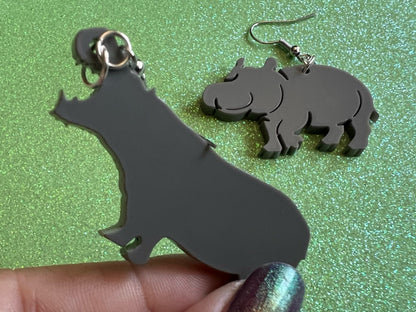 Hippo Earrings: Laser Cut Acrylic Hippopotamuses, Simple Hippo Outline, Hippo Silhouette, Hippos, Zoo Animals, Best Gifts for Her/Him/Them
