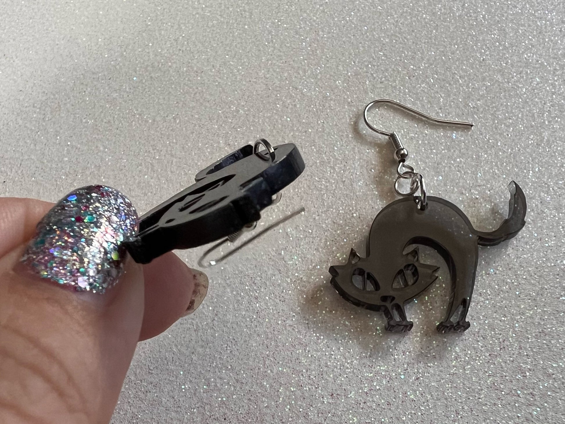 Hissing Cat Earrings: Laser Cut Acrylic Black Cats, Halloween, Holiday, Feline, Kitty, Horror, Scary, Spooky, Best Gifts for Her/Him/Them