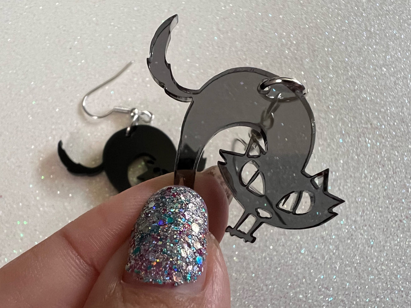 Hissing Cat Earrings: Laser Cut Acrylic Black Cats, Halloween, Holiday, Feline, Kitty, Horror, Scary, Spooky, Best Gifts for Her/Him/Them