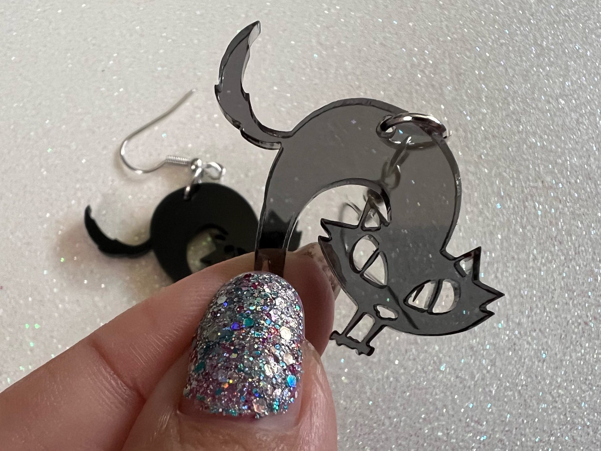 Hissing Cat Earrings: Laser Cut Acrylic Black Cats, Halloween, Holiday, Feline, Kitty, Horror, Scary, Spooky, Best Gifts for Her/Him/Them