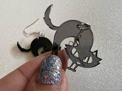 Hissing Cat Earrings: Laser Cut Acrylic Black Cats, Halloween, Holiday, Feline, Kitty, Horror, Scary, Spooky, Best Gifts for Her/Him/Them