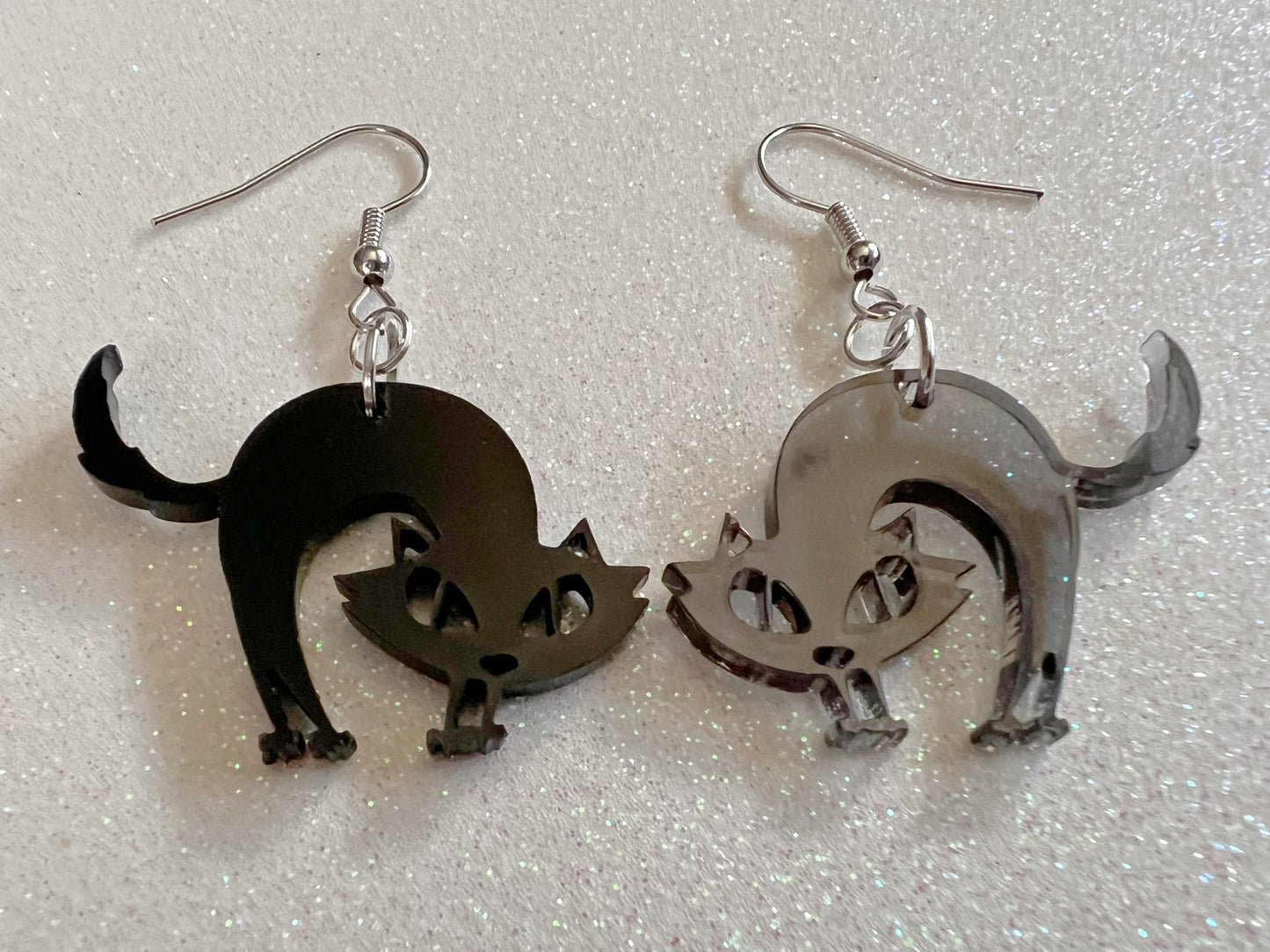 Hissing Cat Earrings: Laser Cut Acrylic Black Cats, Halloween, Holiday, Feline, Kitty, Horror, Scary, Spooky, Best Gifts for Her/Him/Them