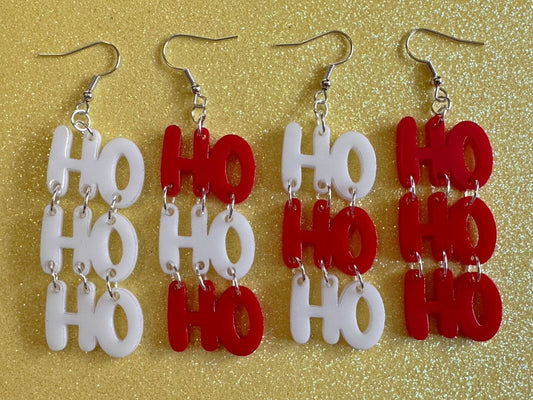 Ho Ho Ho Earrings: Laser Cut Acrylic Christmas Earrings, Xmas, Santa, Gifts for Her/Him/Them