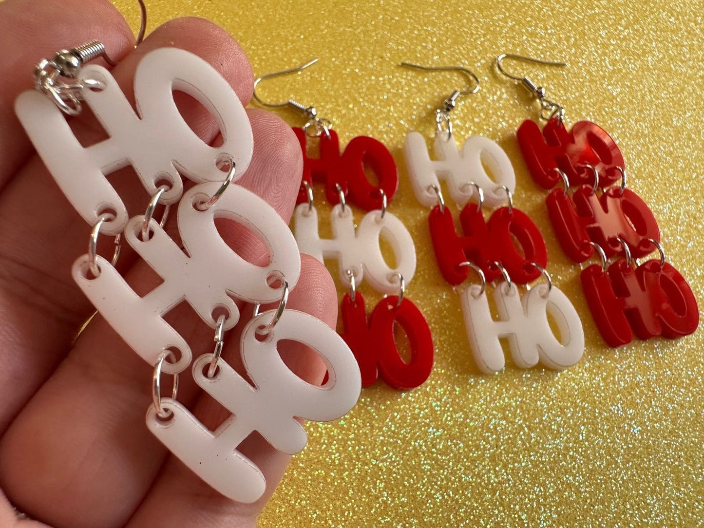 Ho Ho Ho Earrings: Laser Cut Acrylic Christmas Earrings, Xmas, Santa, Gifts for Her/Him/Them