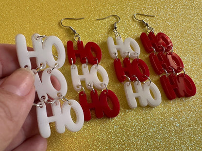 Ho Ho Ho Earrings: Laser Cut Acrylic Christmas Earrings, Xmas, Santa, Gifts for Her/Him/Them
