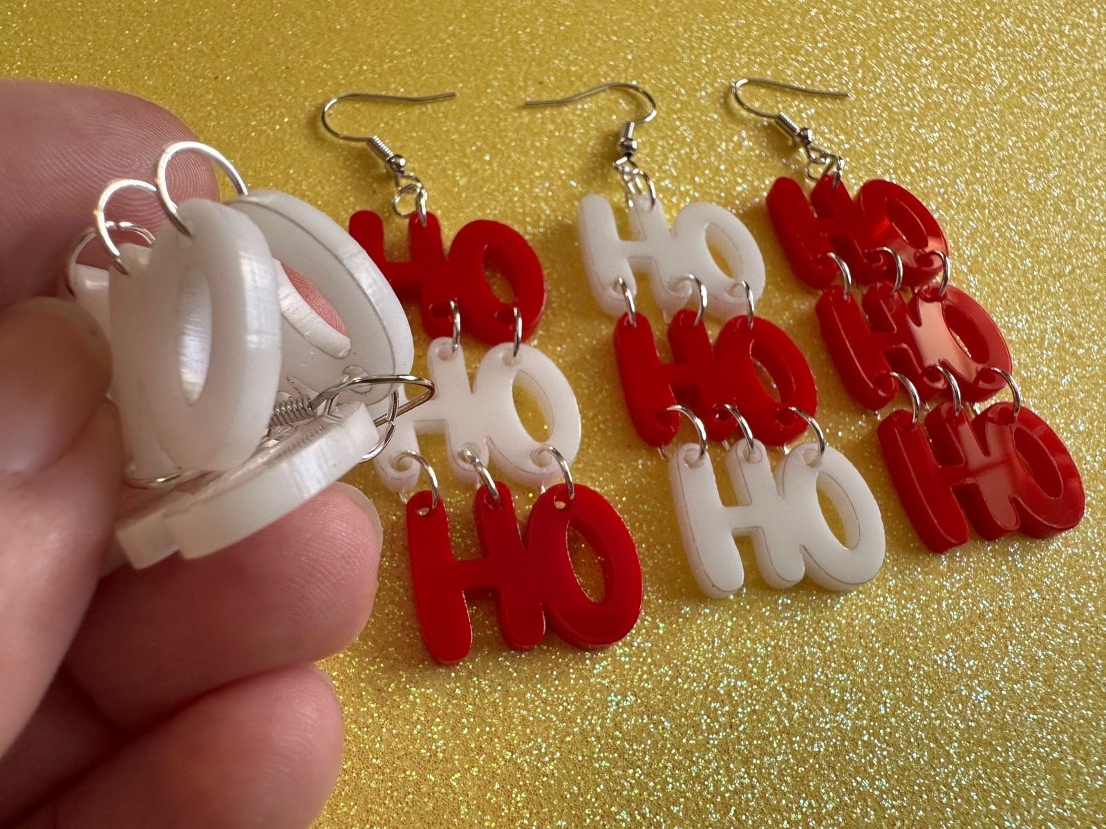 Ho Ho Ho Earrings: Laser Cut Acrylic Christmas Earrings, Xmas, Santa, Gifts for Her/Him/Them