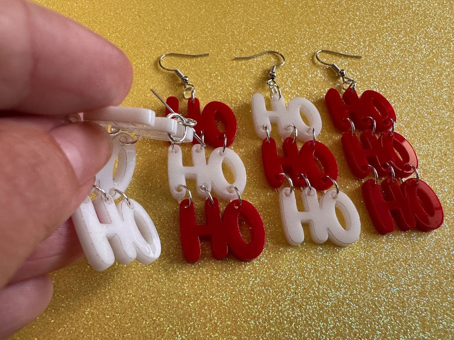 Ho Ho Ho Earrings: Laser Cut Acrylic Christmas Earrings, Xmas, Santa, Gifts for Her/Him/Them