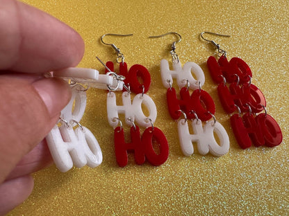 Ho Ho Ho Earrings: Laser Cut Acrylic Christmas Earrings, Xmas, Santa, Gifts for Her/Him/Them