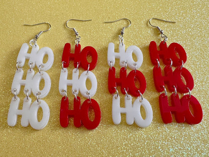 Ho Ho Ho Earrings: Laser Cut Acrylic Christmas Earrings, Xmas, Santa, Gifts for Her/Him/Them