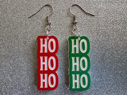 Ho Ho Ho Earrings: Laser Cut Acrylic Christmas Earrings, Xmas, X-mas, Winter Holidays, Santa Claus, Presents, Best Gifts for Her/Him/Them