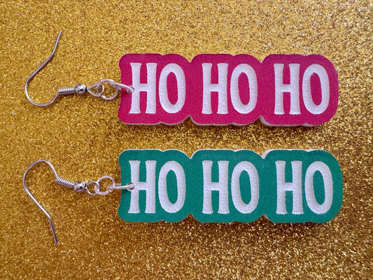 Ho Ho Ho Earrings: Laser Cut Acrylic Christmas Earrings, Xmas, X-mas, Winter Holidays, Santa Claus, Presents, Best Gifts for Her/Him/Them