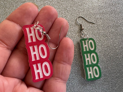 Ho Ho Ho Earrings: Laser Cut Acrylic Christmas Earrings, Xmas, X-mas, Winter Holidays, Santa Claus, Presents, Best Gifts for Her/Him/Them
