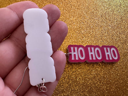 Ho Ho Ho Earrings: Laser Cut Acrylic Christmas Earrings, Xmas, X-mas, Winter Holidays, Santa Claus, Presents, Best Gifts for Her/Him/Them