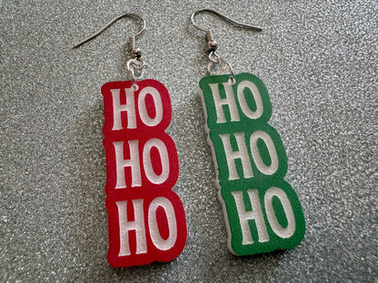 Ho Ho Ho Earrings: Laser Cut Acrylic Christmas Earrings, Xmas, X-mas, Winter Holidays, Santa Claus, Presents, Best Gifts for Her/Him/Them