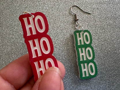 Ho Ho Ho Earrings: Laser Cut Acrylic Christmas Earrings, Xmas, X-mas, Winter Holidays, Santa Claus, Presents, Best Gifts for Her/Him/Them