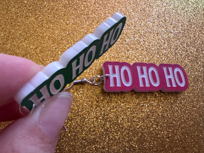 Ho Ho Ho Earrings: Laser Cut Acrylic Christmas Earrings, Xmas, X-mas, Winter Holidays, Santa Claus, Presents, Best Gifts for Her/Him/Them