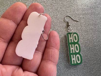 Ho Ho Ho Earrings: Laser Cut Acrylic Christmas Earrings, Xmas, X-mas, Winter Holidays, Santa Claus, Presents, Best Gifts for Her/Him/Them