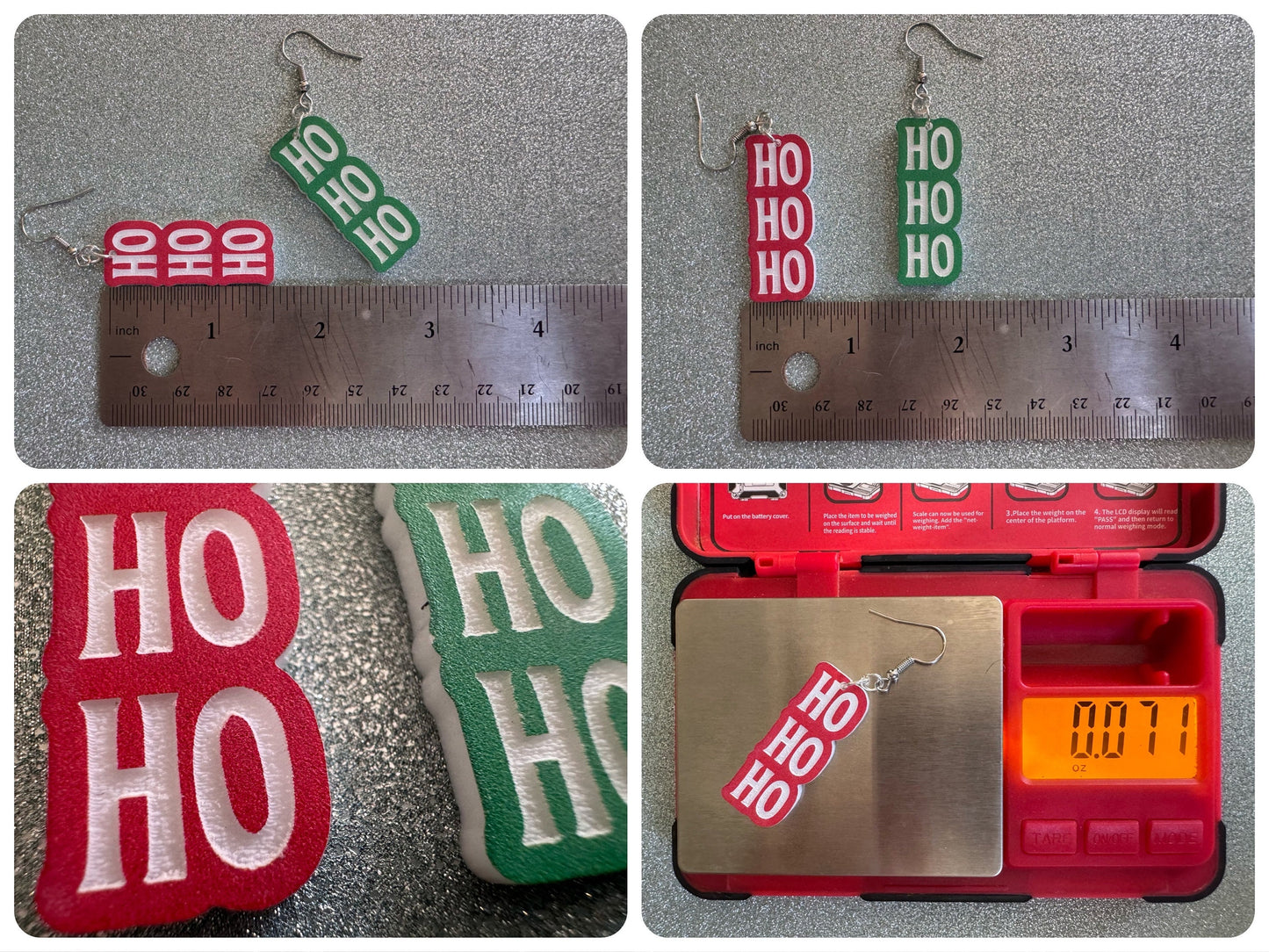 Ho Ho Ho Earrings: Laser Cut Acrylic Christmas Earrings, Xmas, X-mas, Winter Holidays, Santa Claus, Presents, Best Gifts for Her/Him/Them