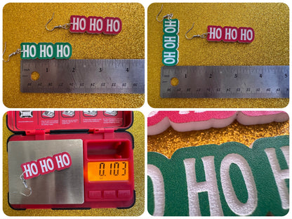 Ho Ho Ho Earrings: Laser Cut Acrylic Christmas Earrings, Xmas, X-mas, Winter Holidays, Santa Claus, Presents, Best Gifts for Her/Him/Them