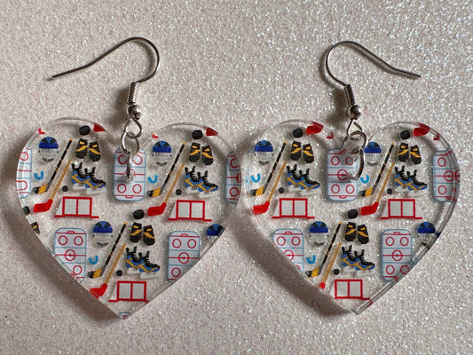Hockey Earrings: Laser Cut Acrylic Earrings, Ice Skate, Ice Hockey, Goal, Ice Skating, Sports, Winter Sports, Best Gifts for Her/Him/Them