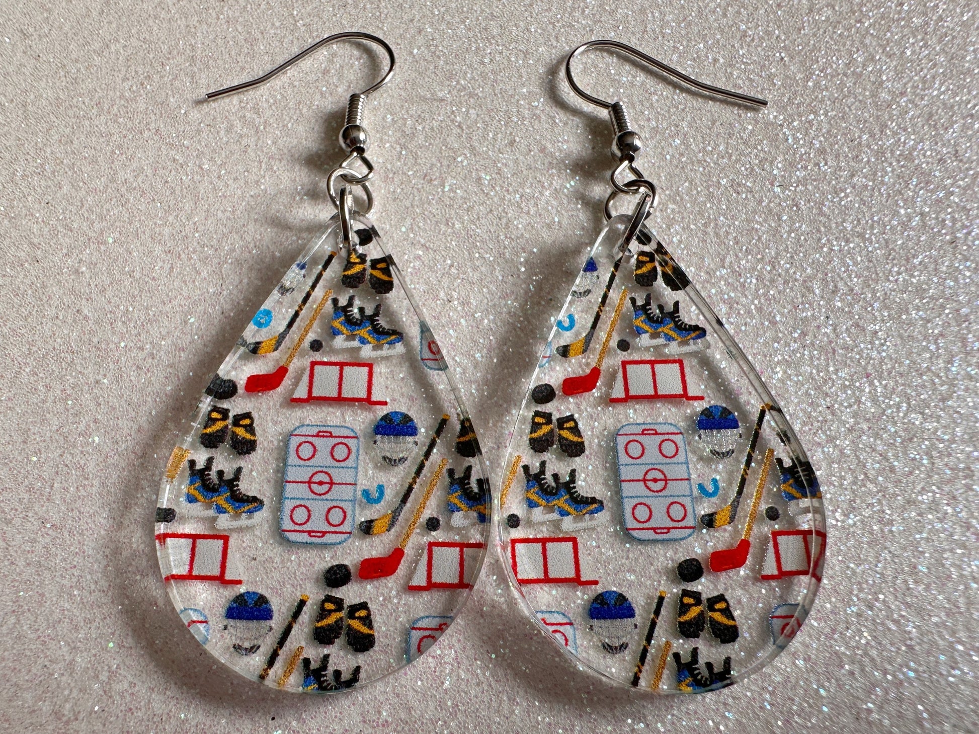 Hockey Earrings: Laser Cut Acrylic Earrings, Ice Skate, Ice Hockey, Goal, Ice Skating, Sports, Winter Sports, Best Gifts for Her/Him/Them