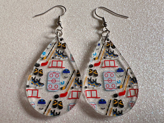 Hockey Earrings: Laser Cut Acrylic Earrings, Ice Skate, Ice Hockey, Goal, Ice Skating, Sports, Winter Sports, Best Gifts for Her/Him/Them