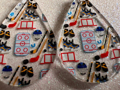 Hockey Earrings: Laser Cut Acrylic Earrings, Ice Skate, Ice Hockey, Goal, Ice Skating, Sports, Winter Sports, Best Gifts for Her/Him/Them