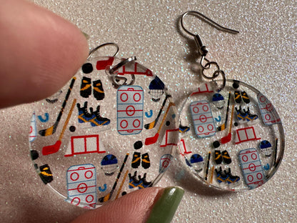Hockey Earrings: Laser Cut Acrylic Earrings, Ice Skate, Ice Hockey, Goal, Ice Skating, Sports, Winter Sports, Best Gifts for Her/Him/Them