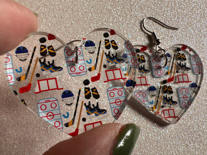 Hockey Earrings: Laser Cut Acrylic Earrings, Ice Skate, Ice Hockey, Goal, Ice Skating, Sports, Winter Sports, Best Gifts for Her/Him/Them