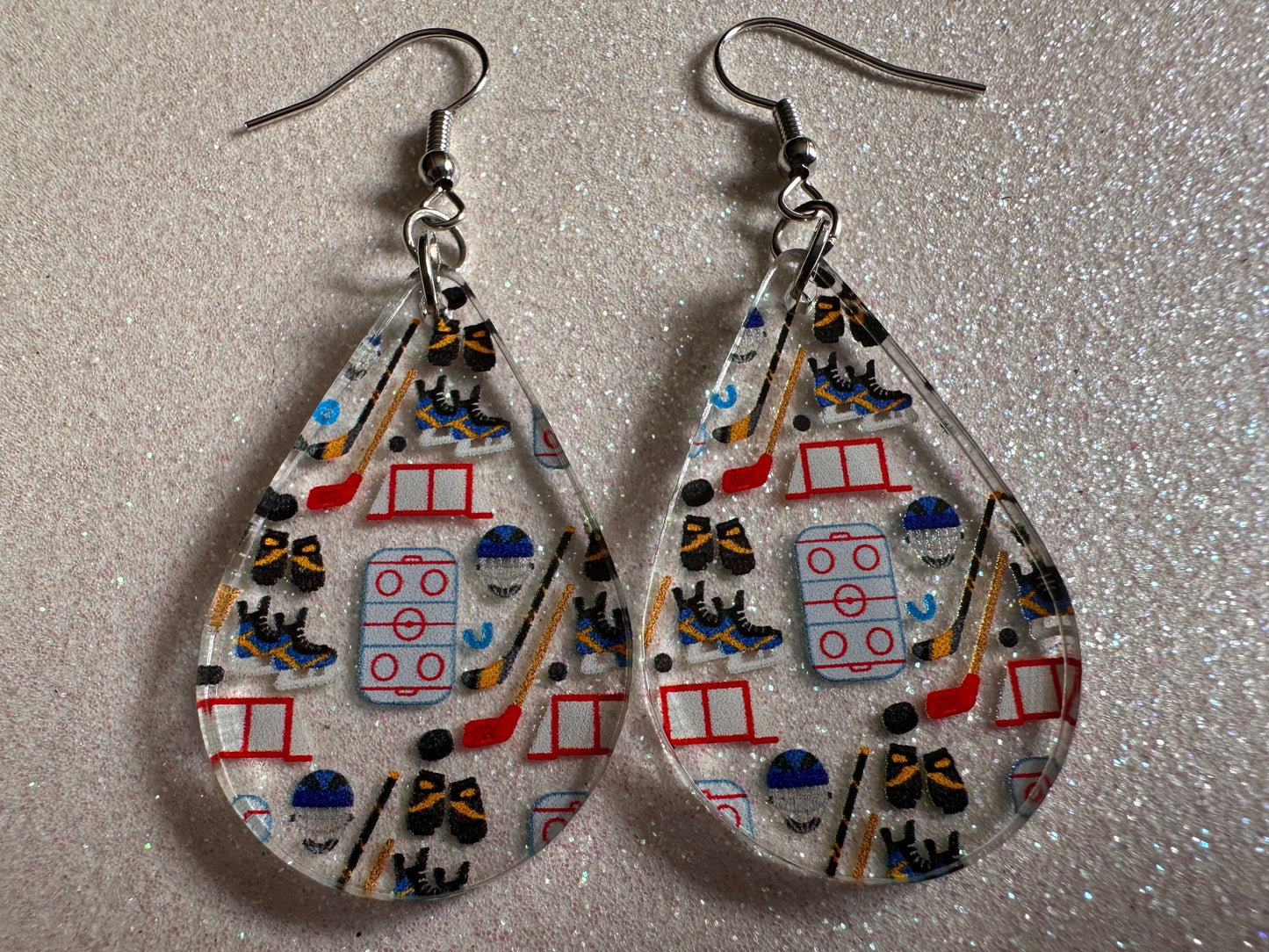 Hockey Earrings: Laser Cut Acrylic Earrings, Ice Skate, Ice Hockey, Goal, Ice Skating, Sports, Winter Sports, Best Gifts for Her/Him/Them
