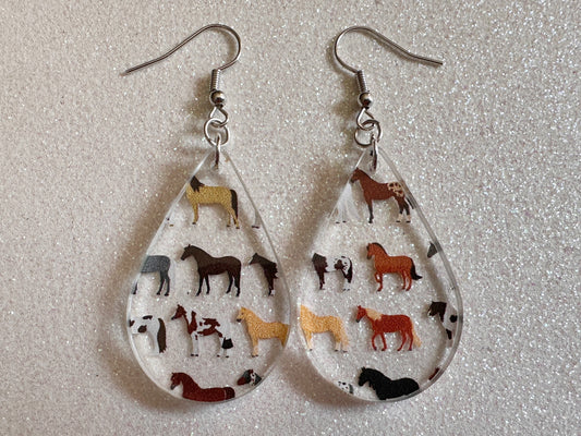 Horse Earrings: Laser Cut Acrylic Horses, Equine, Riding Camp, Cowboy, Pony, Love Horses, Horse Lover, Animals, Best Gifts for Her/Him/Them