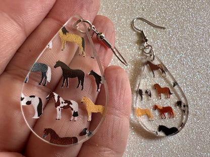 Horse Earrings: Laser Cut Acrylic Horses, Equine, Riding Camp, Cowboy, Pony, Love Horses, Horse Lover, Animals, Best Gifts for Her/Him/Them