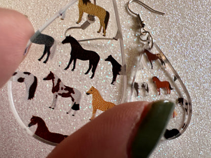 Horse Earrings: Laser Cut Acrylic Horses, Equine, Riding Camp, Cowboy, Pony, Love Horses, Horse Lover, Animals, Best Gifts for Her/Him/Them