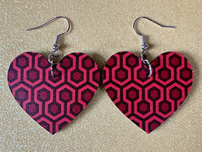 Hotel Carpet Earrings: Geometric, Unique, Red, Orange, Retro, Creepy Motel, Halloween, Hexagon, Symmetrical, Best Gifts for Her/Him/Them