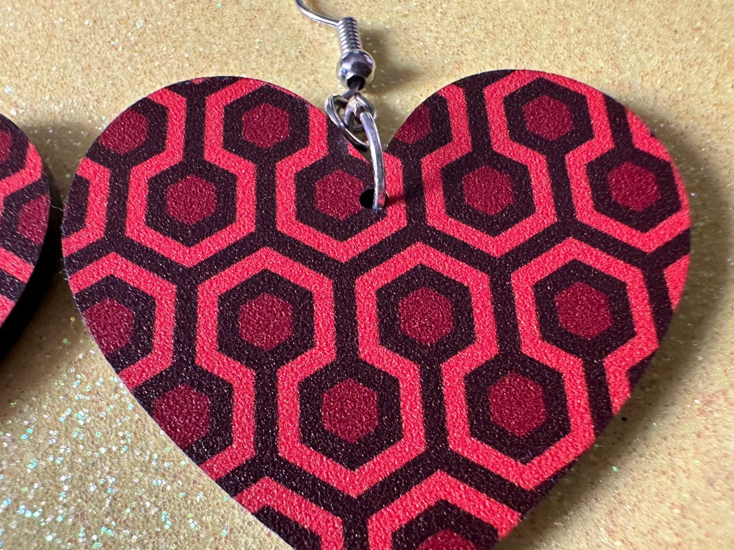 Hotel Carpet Earrings: Geometric, Unique, Red, Orange, Retro, Creepy Motel, Halloween, Hexagon, Symmetrical, Best Gifts for Her/Him/Them