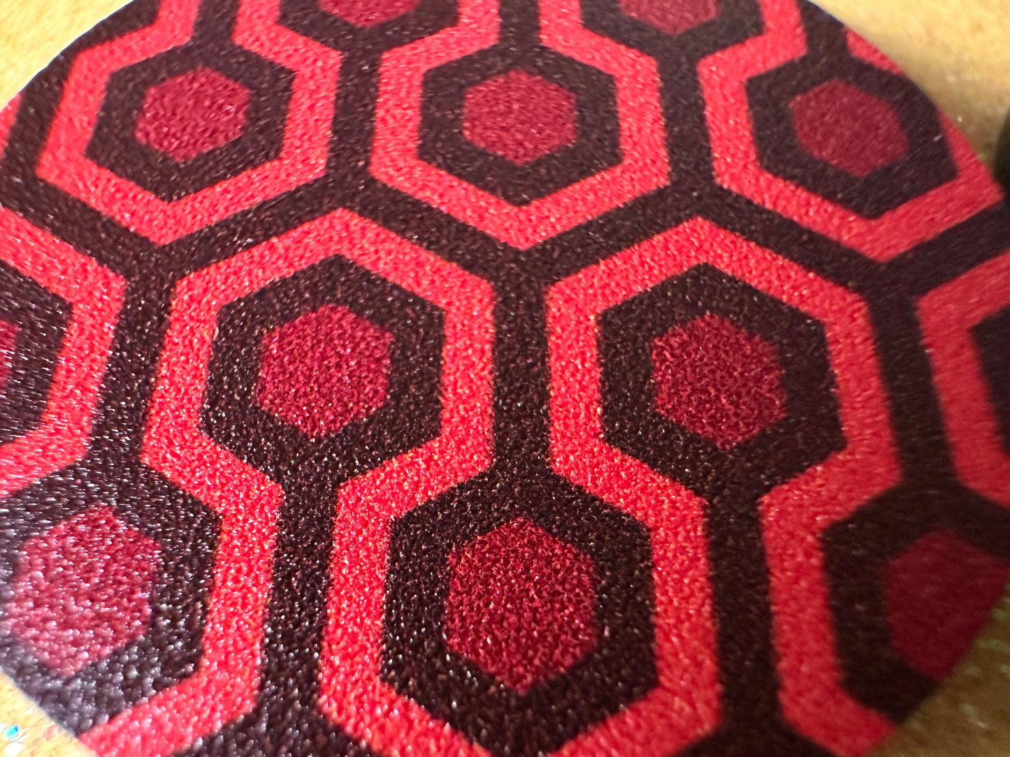 Hotel Carpet Earrings: Geometric, Unique, Red, Orange, Retro, Creepy Motel, Halloween, Hexagon, Symmetrical, Best Gifts for Her/Him/Them