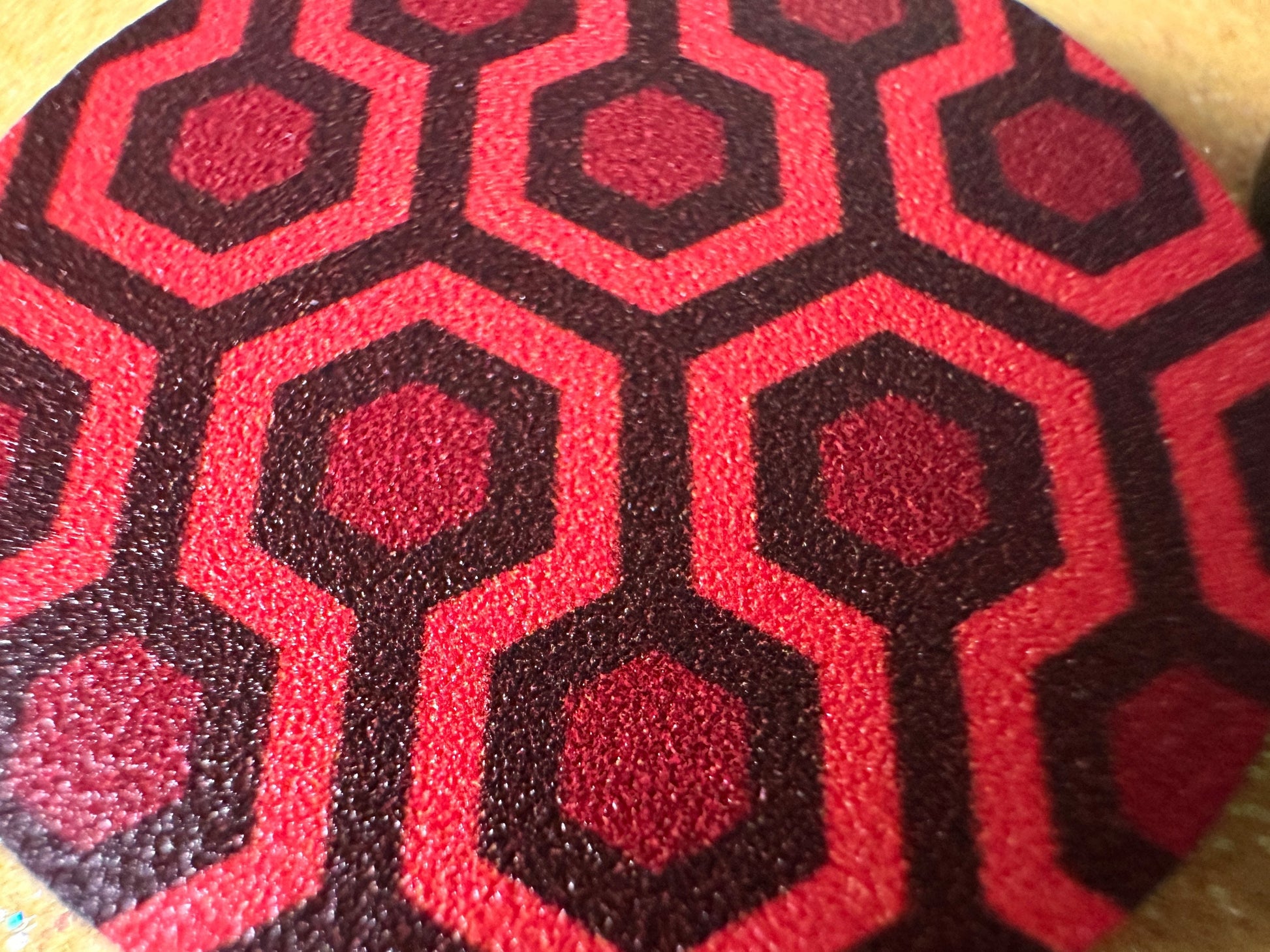 Hotel Carpet Earrings: Geometric, Unique, Red, Orange, Retro, Creepy Motel, Halloween, Hexagon, Symmetrical, Best Gifts for Her/Him/Them