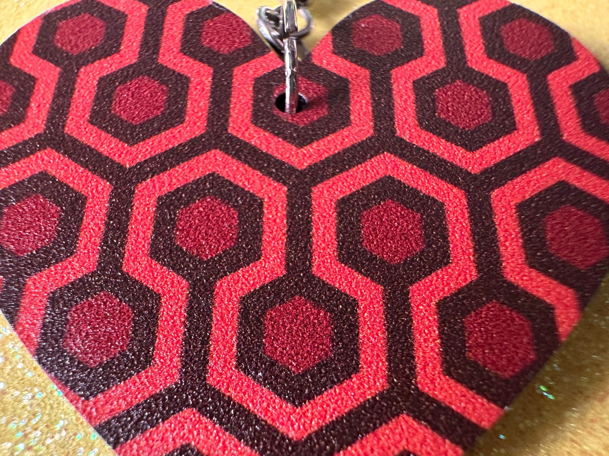 Hotel Carpet Earrings: Geometric, Unique, Red, Orange, Retro, Creepy Motel, Halloween, Hexagon, Symmetrical, Best Gifts for Her/Him/Them
