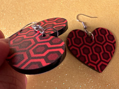 Hotel Carpet Earrings: Geometric, Unique, Red, Orange, Retro, Creepy Motel, Halloween, Hexagon, Symmetrical, Best Gifts for Her/Him/Them