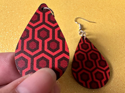 Hotel Carpet Earrings: Geometric, Unique, Red, Orange, Retro, Creepy Motel, Halloween, Hexagon, Symmetrical, Best Gifts for Her/Him/Them