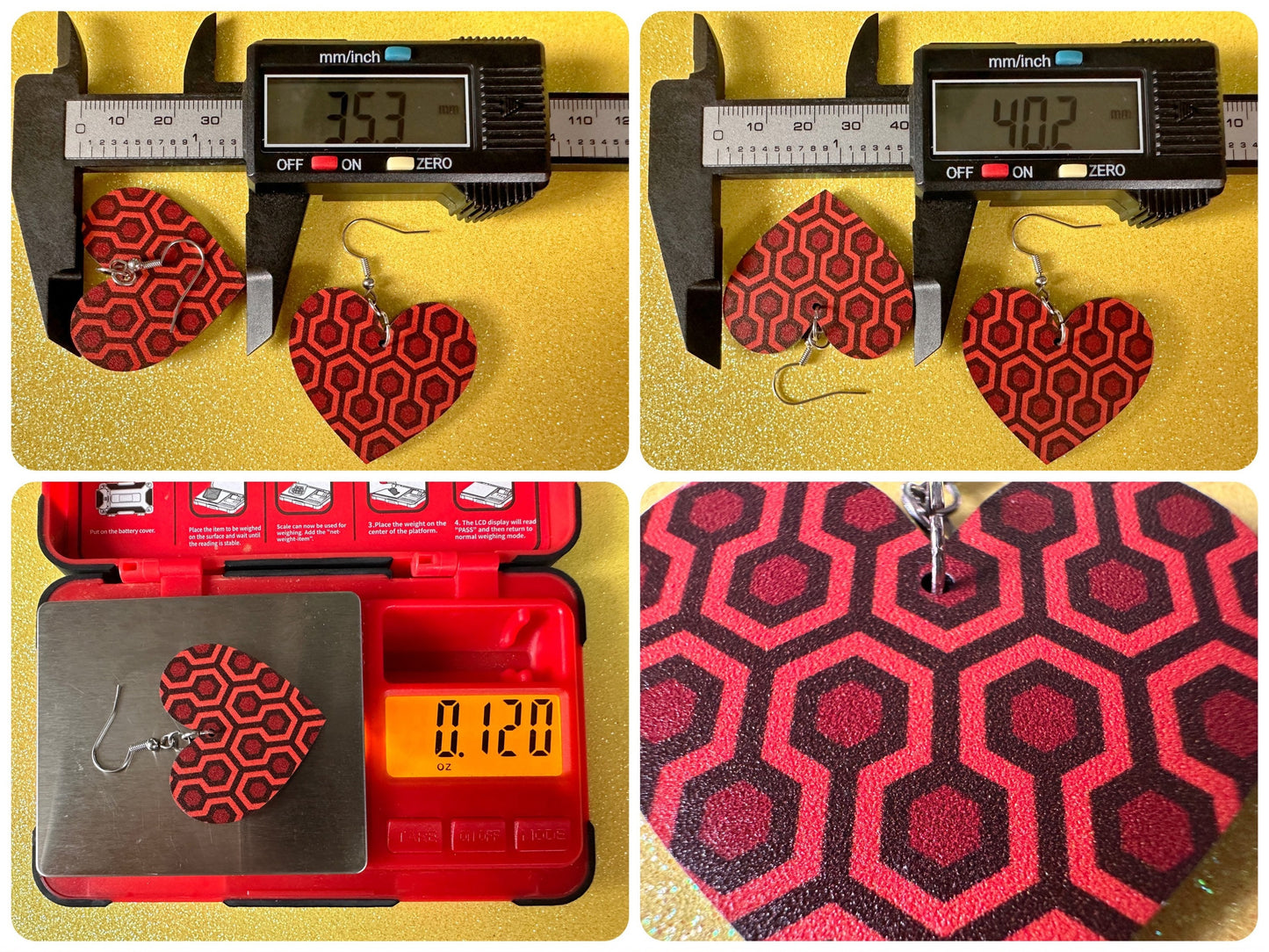 Hotel Carpet Earrings: Geometric, Unique, Red, Orange, Retro, Creepy Motel, Halloween, Hexagon, Symmetrical, Best Gifts for Her/Him/Them