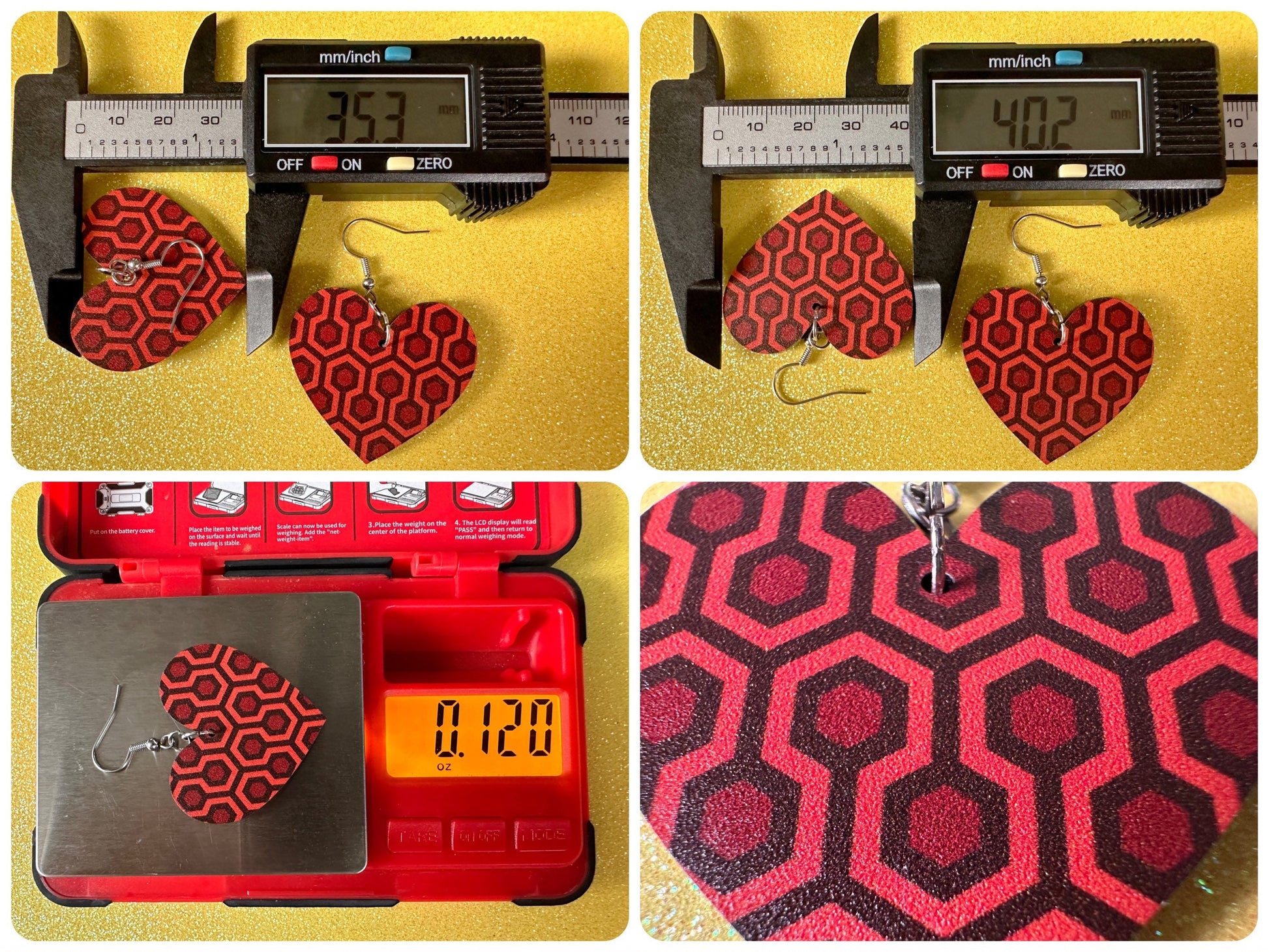 Hotel Carpet Earrings: Geometric, Unique, Red, Orange, Retro, Creepy Motel, Halloween, Hexagon, Symmetrical, Best Gifts for Her/Him/Them