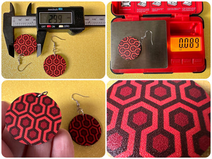 Hotel Carpet Earrings: Geometric, Unique, Red, Orange, Retro, Creepy Motel, Halloween, Hexagon, Symmetrical, Best Gifts for Her/Him/Them