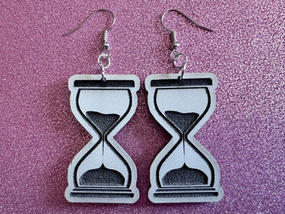 Hourglass Earrings: Laser Cut Acrylic Hourglasses, Time, Pensive, Sand, Antique, Novelty, Classic, Count Down, Best Gifts for Her/Him/Them