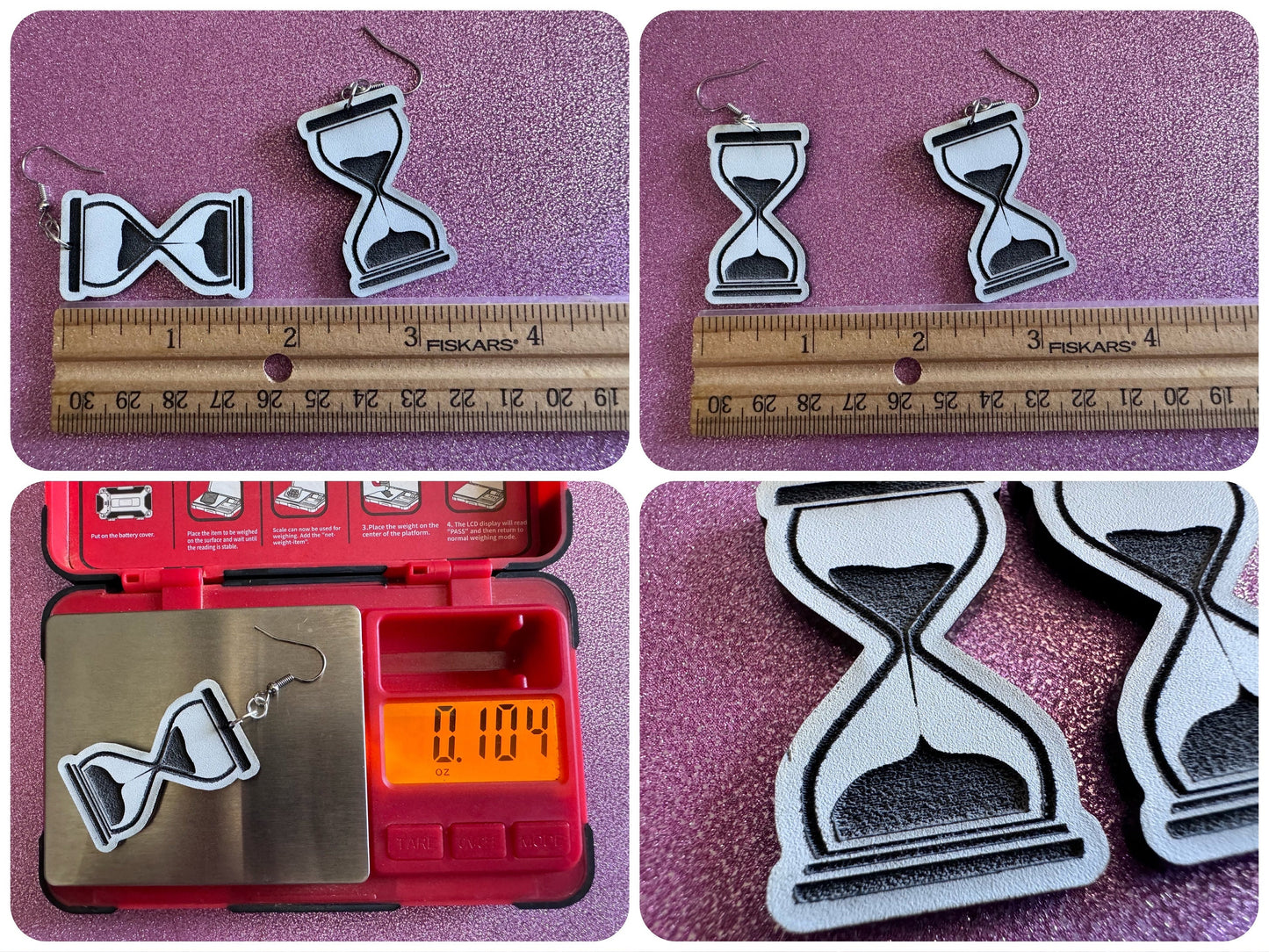 Hourglass Earrings: Laser Cut Acrylic Hourglasses, Time, Pensive, Sand, Antique, Novelty, Classic, Count Down, Best Gifts for Her/Him/Them