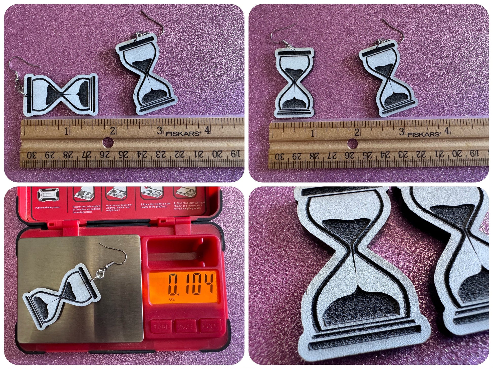 Hourglass Earrings: Laser Cut Acrylic Hourglasses, Time, Pensive, Sand, Antique, Novelty, Classic, Count Down, Best Gifts for Her/Him/Them
