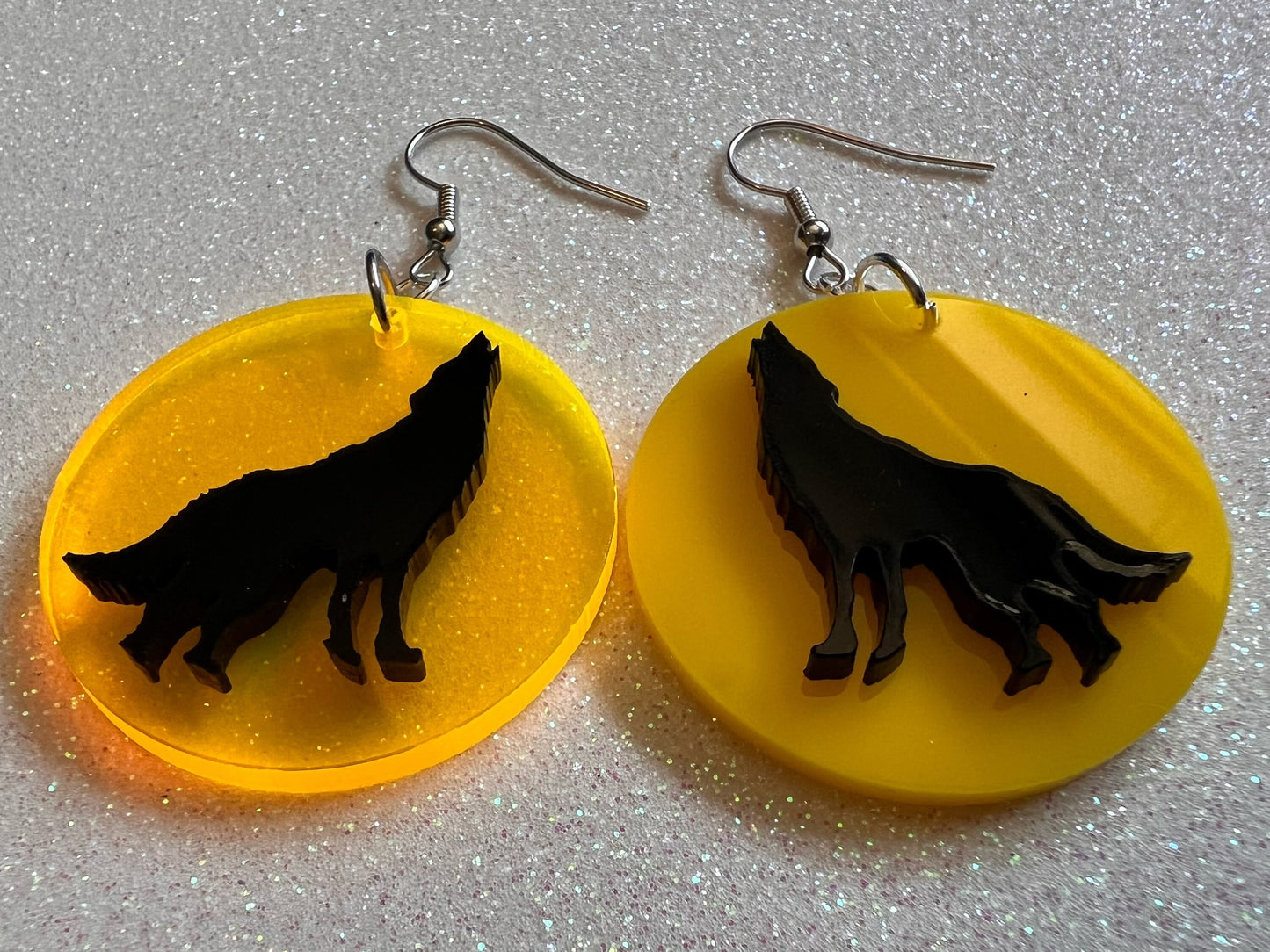 Howling Wolf in Front of Full Moon Earrings: Laser Cut Acrylic Halloween Earrings, Werewolf, Horror, Scary, Best Gifts for Her/Him/Them