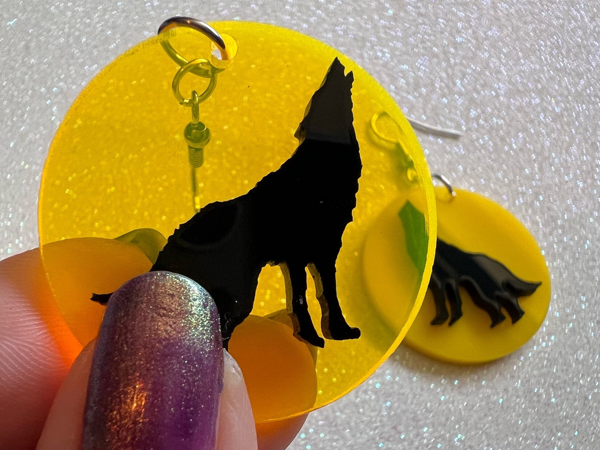 Howling Wolf in Front of Full Moon Earrings: Laser Cut Acrylic Halloween Earrings, Werewolf, Horror, Scary, Best Gifts for Her/Him/Them